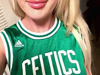 Busty Blond Babe in Green Celtics Jersey Seeking Daddy'