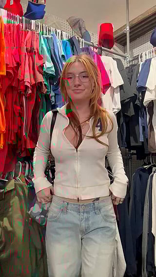 Redhead Chick Goes Braless in Cold Weather'