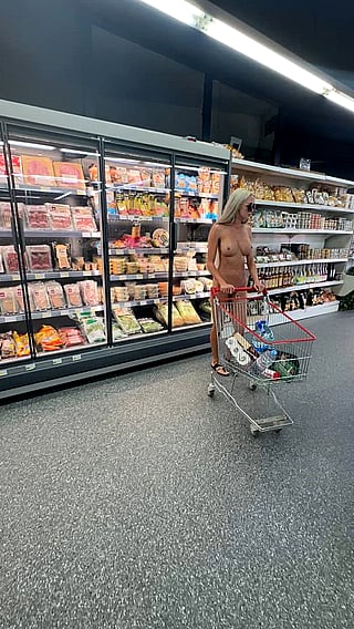 Naked Lady Shopping in Grocery Store'