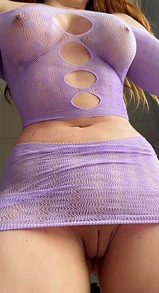 Pussy Lips Showing in Purple Dress'