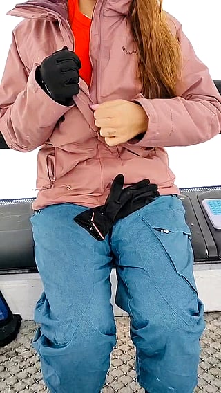 Wild Korean on Ski Lift: Boobs and Butt on Display'