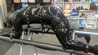 Kinky Latex Catsuit: Full Sensory Deprivation Hood, Drain Plug Gag, and Double Penetration'
