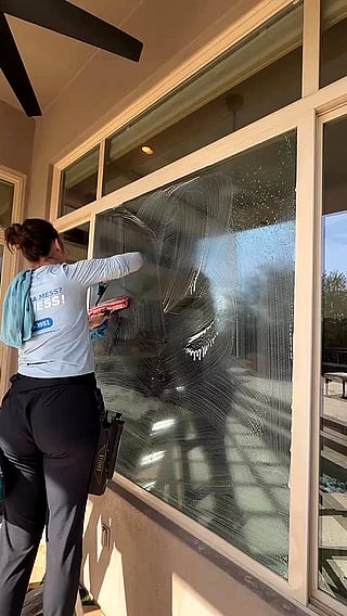 Cute Brunette Window Cleaner'