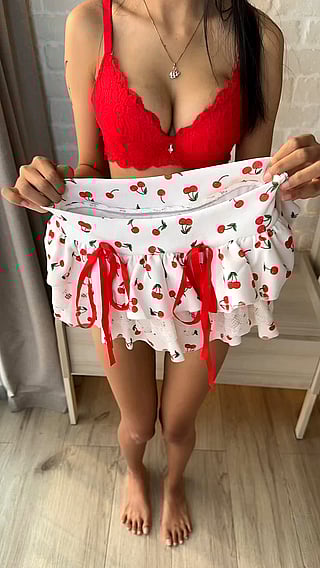 Thai Teen Transitioning Outfit: From Naked to Cherry Blossom Skirt'
