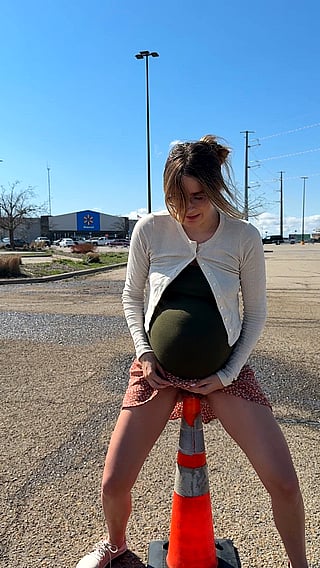 Pregnant Chick Riding a Cone'