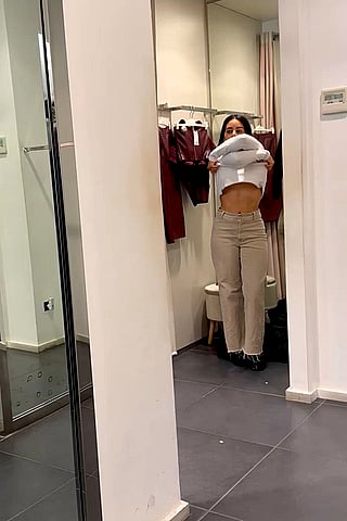 Changing Room Door Open: Big Tits and Clothes'