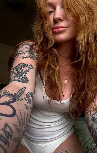 Redhead Tattooed Cutie Teases Wet Pussy on OF'