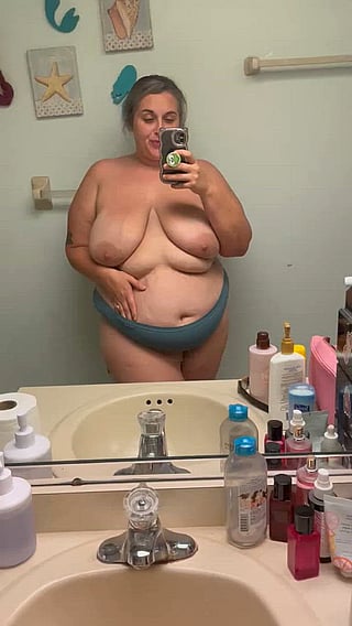 Soft Belly BBW Shows Off Her Big Tits and Big Belly'
