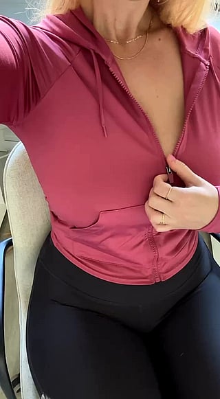 She Just Hops On: A Pink Hottie Shows Off Her Boobs and Pussy'