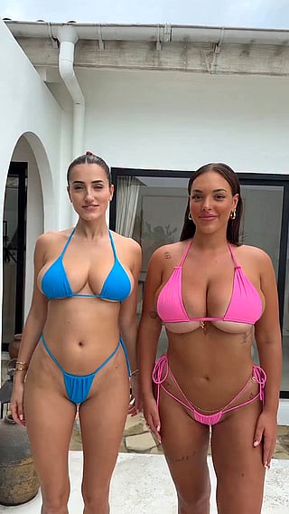 Two Busty Bikini Babes Show Off Their Big Tits Outside'