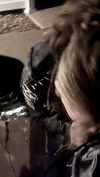 Biker Chick Giving a Blowjob on a Harley'