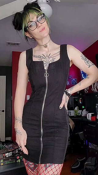 Date Night Outfit: Goth Chick in Black Dress and Tattoos'