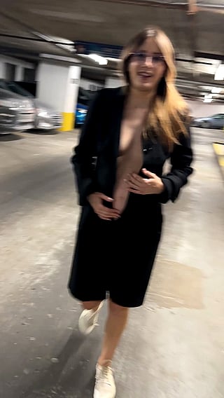 Preggo in a Black Suit Flashing Tits for a Free Ride'