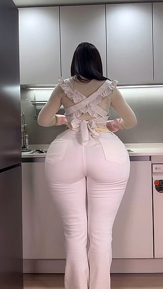 Korean Big Ass Perfectly Flaunts Her Curves in White Pants'