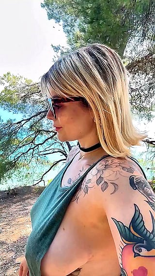 Outdoor Stroll with Sideboob and Tattoo'