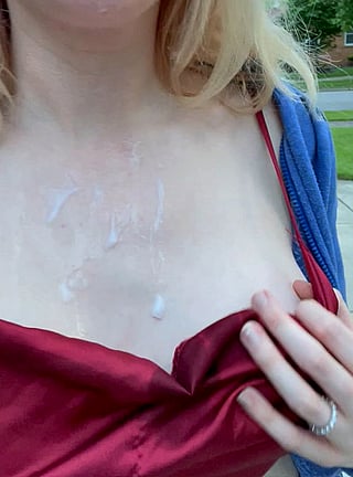 Homemade Boob Cumshot: I Love Giving the Neighbors a Show'