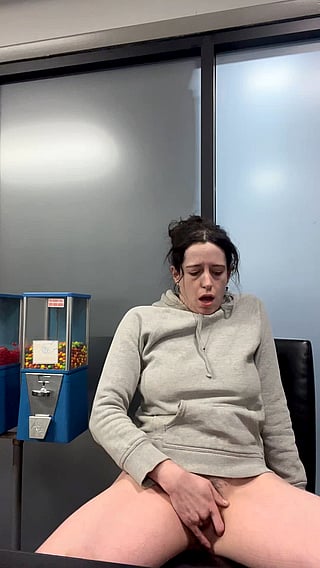 Solo Self-Pleasure in the Waiting Room: Brunette Exhibitionist Masturbating'