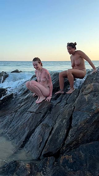 Two Naked Women at the Beach: Exhibitionist Fun'