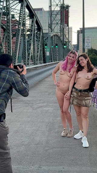 Walking through a Fairly Busy Bridge in Various States of Undress'