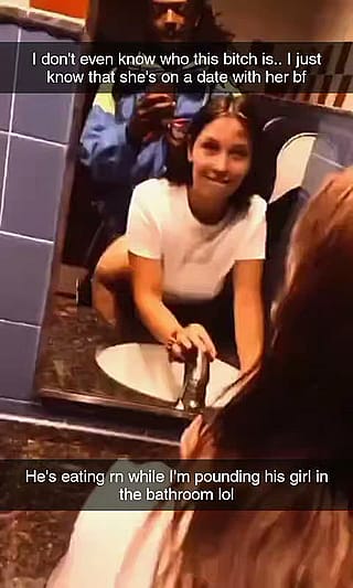 Her bf has no clue she's getting fucked in the restroom'