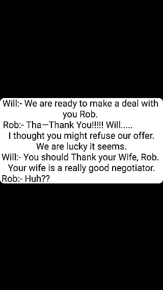 Wife loves to negotiate with her clients'